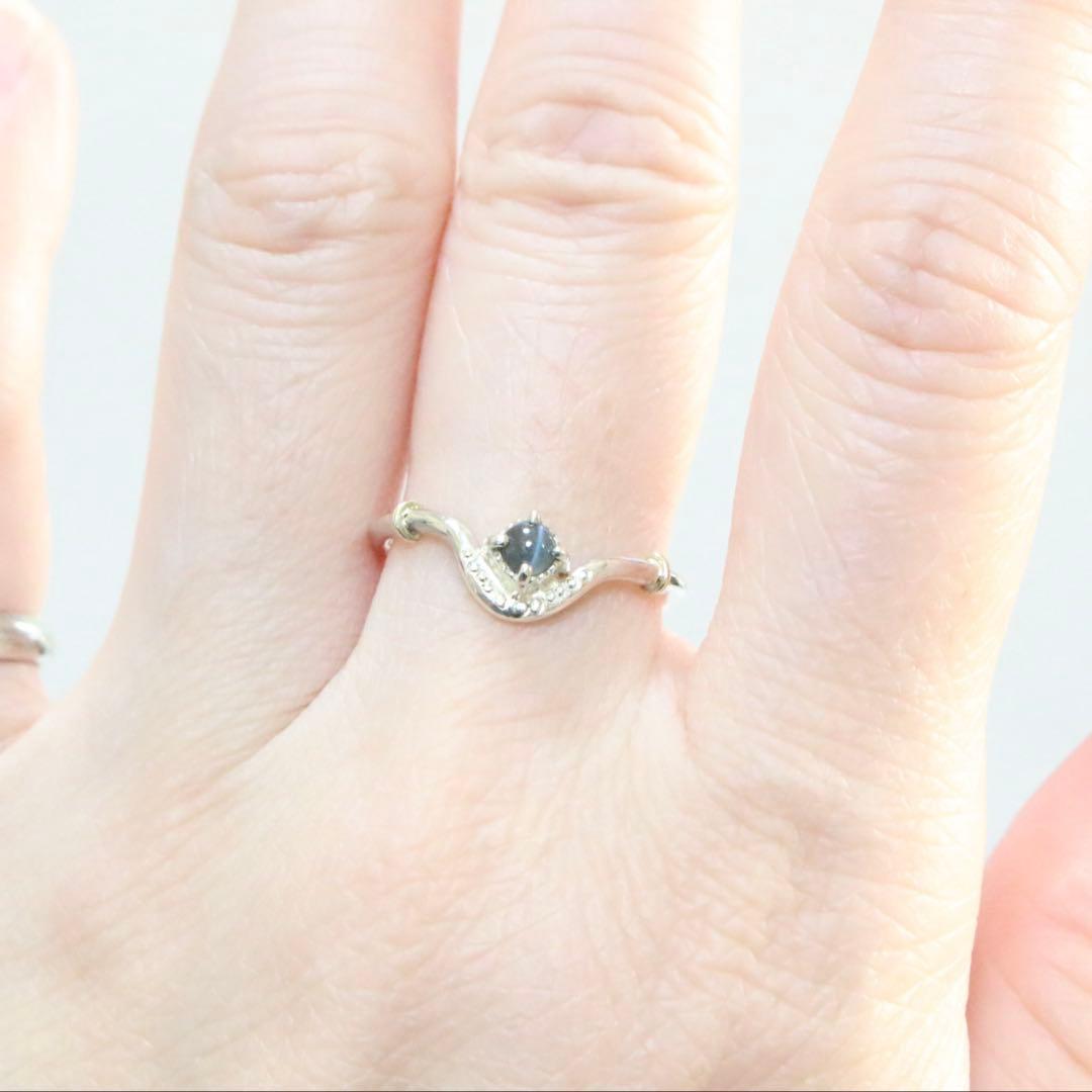 アレキサンドライトキャッツアイのK10YG小ワッカカーブシルバーリング12号