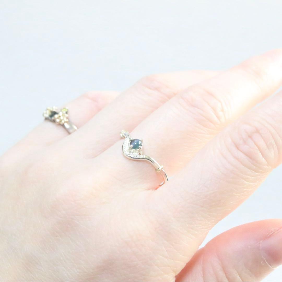 アレキサンドライトキャッツアイのK10YG小ワッカカーブシルバーリング12号