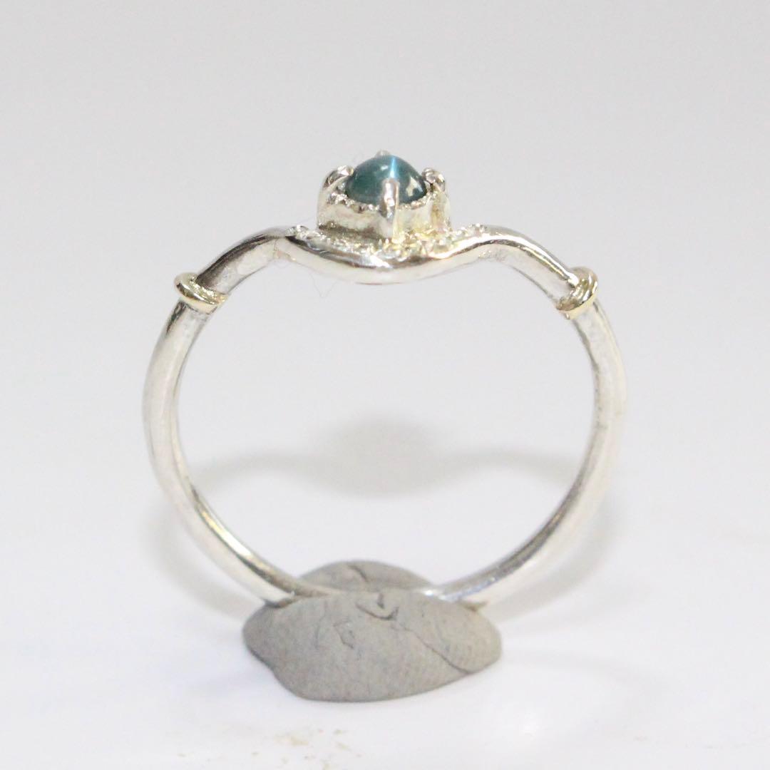 アレキサンドライトキャッツアイのK10YG小ワッカカーブシルバーリング12号