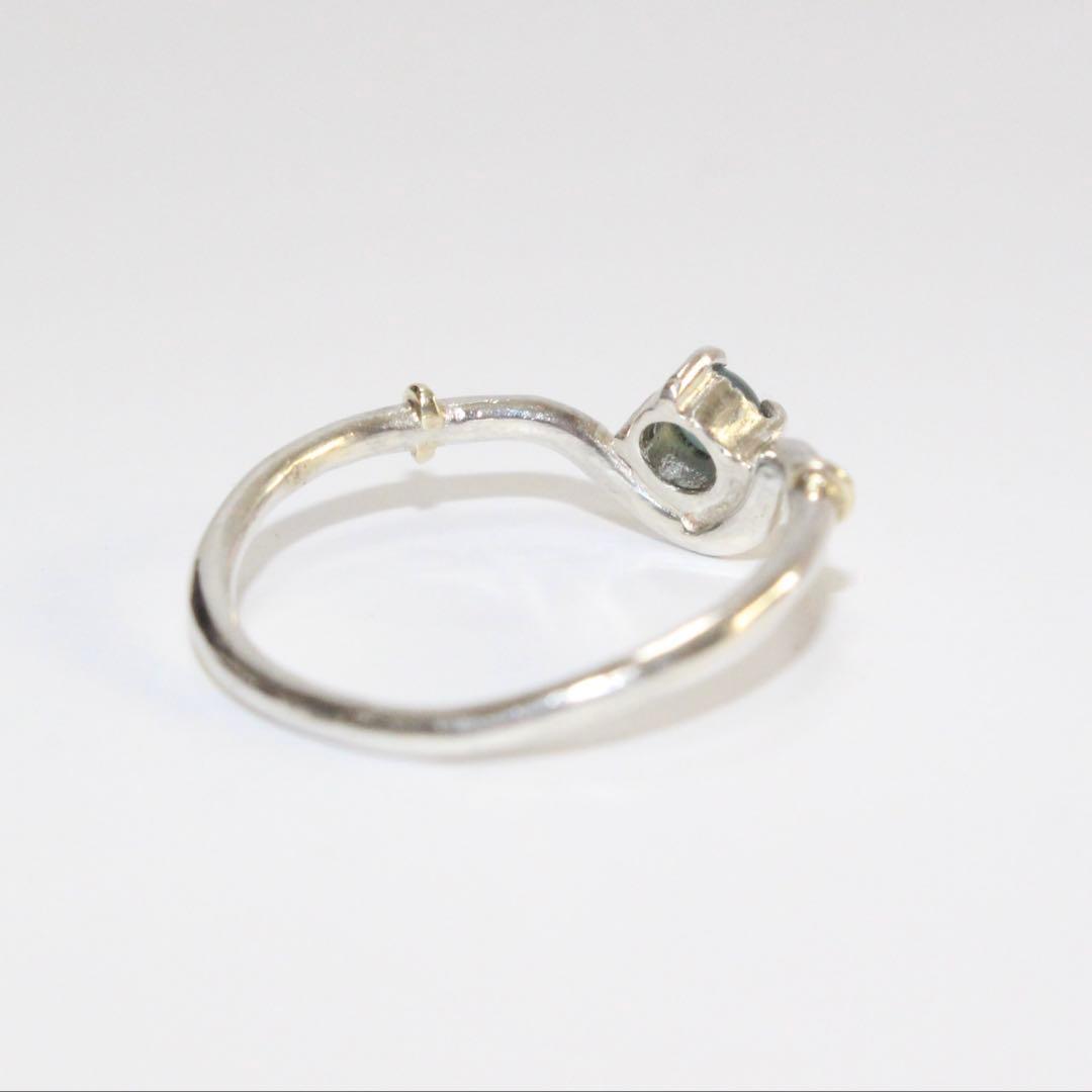 アレキサンドライトキャッツアイのK10YG小ワッカカーブシルバーリング12号