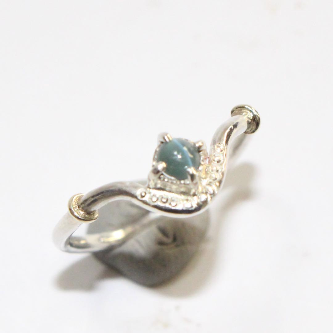 アレキサンドライトキャッツアイのK10YG小ワッカカーブシルバーリング12号