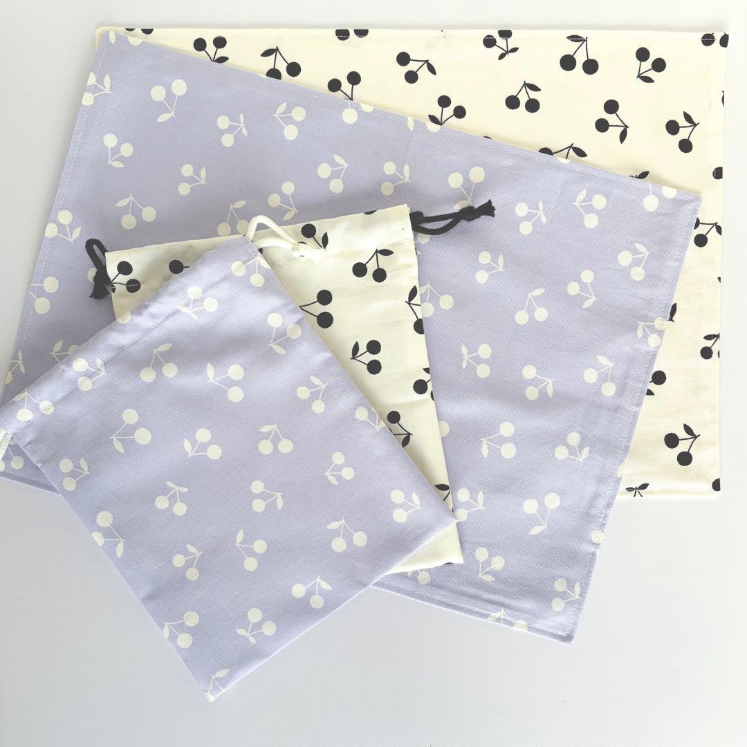 はる様　確認用　さくらんぼ　パープル　モノトーン　ランチョンマット　給食袋