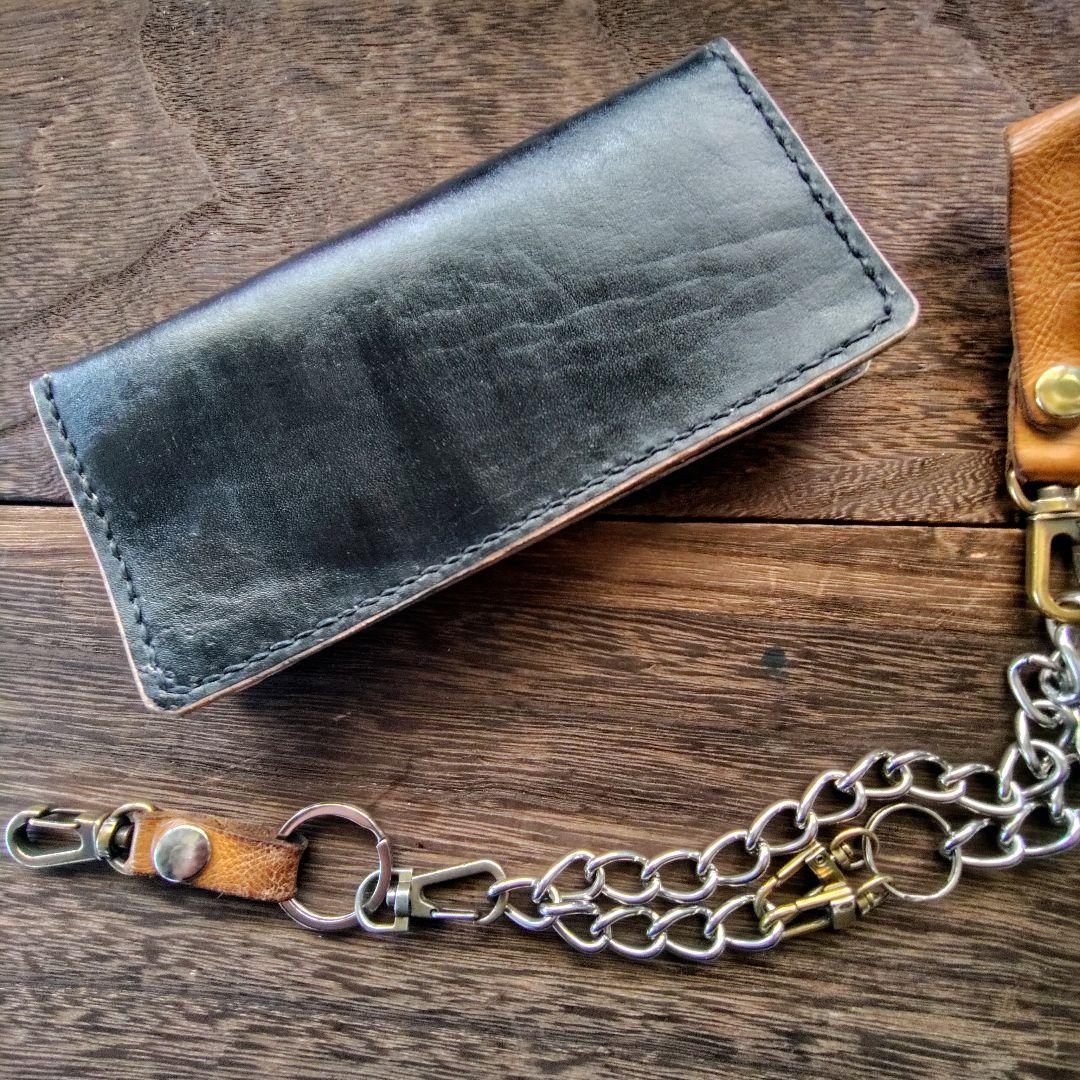 トラッカーウォレット ロング 手染め 黒×白豹