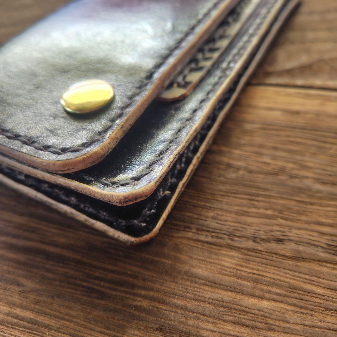 トラッカーウォレット ロング 手染め 黒×白豹