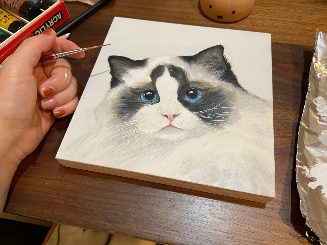 手描き 猫 原画 The Cat 18×18cm