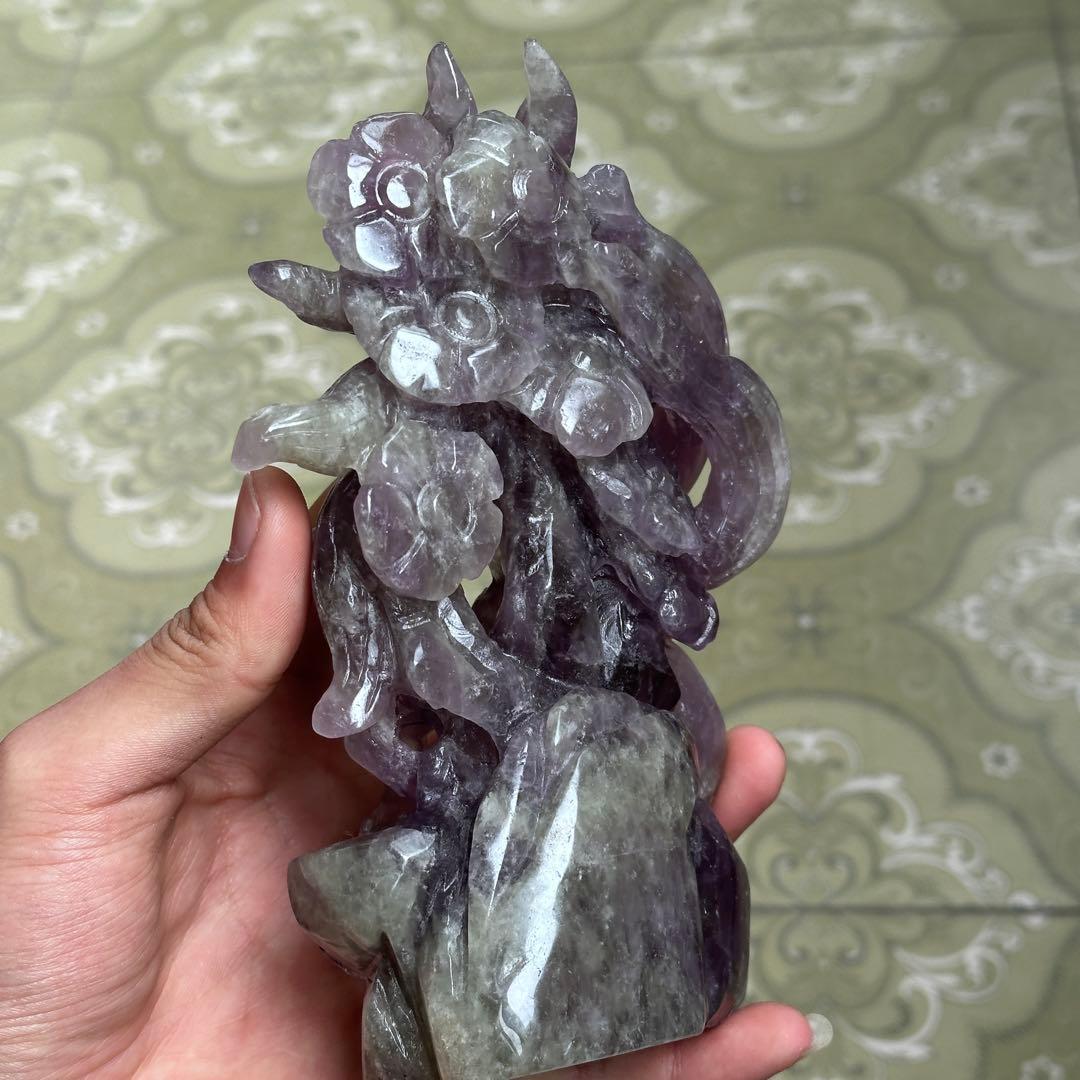 天然石 アメジストの九尾　置物　彫り物BY 001
