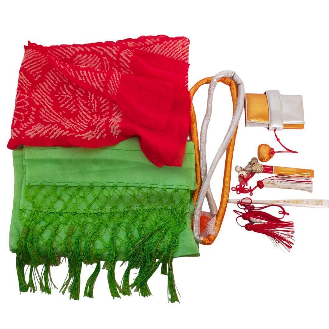 七五三 7歳 セット 081512 鹿の子柄 鶴 菊 丸帯　黒　白