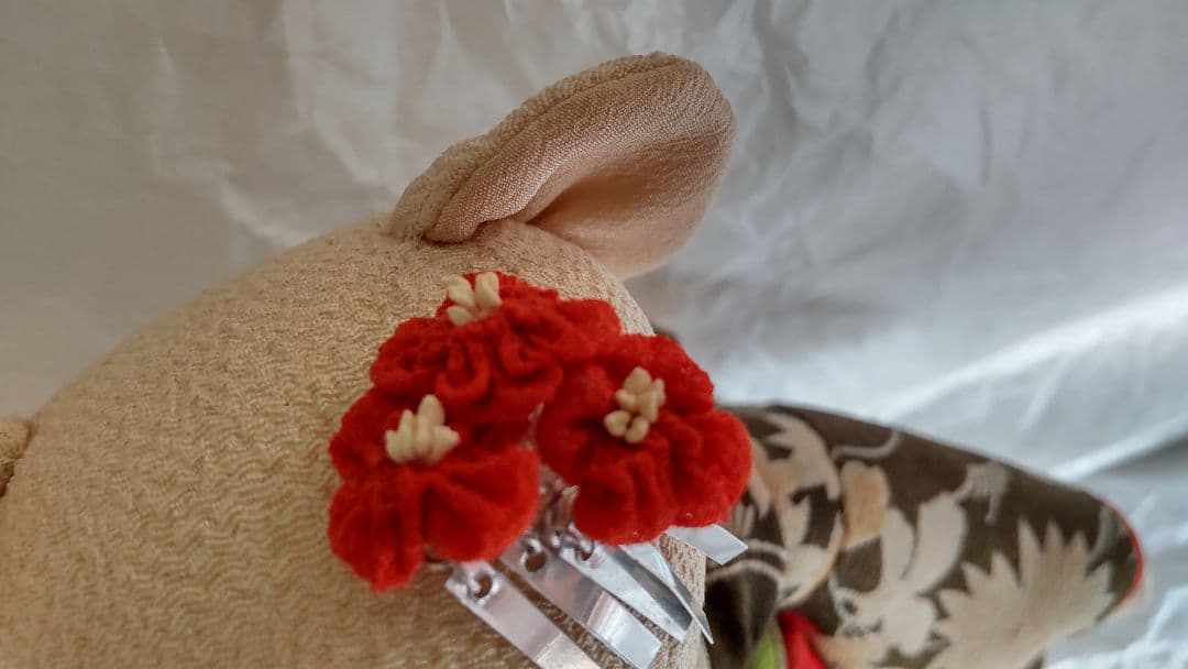 古布 熊 ティディベア 縮緬 着物 ハンドメイド アンティーク 人形 手作り