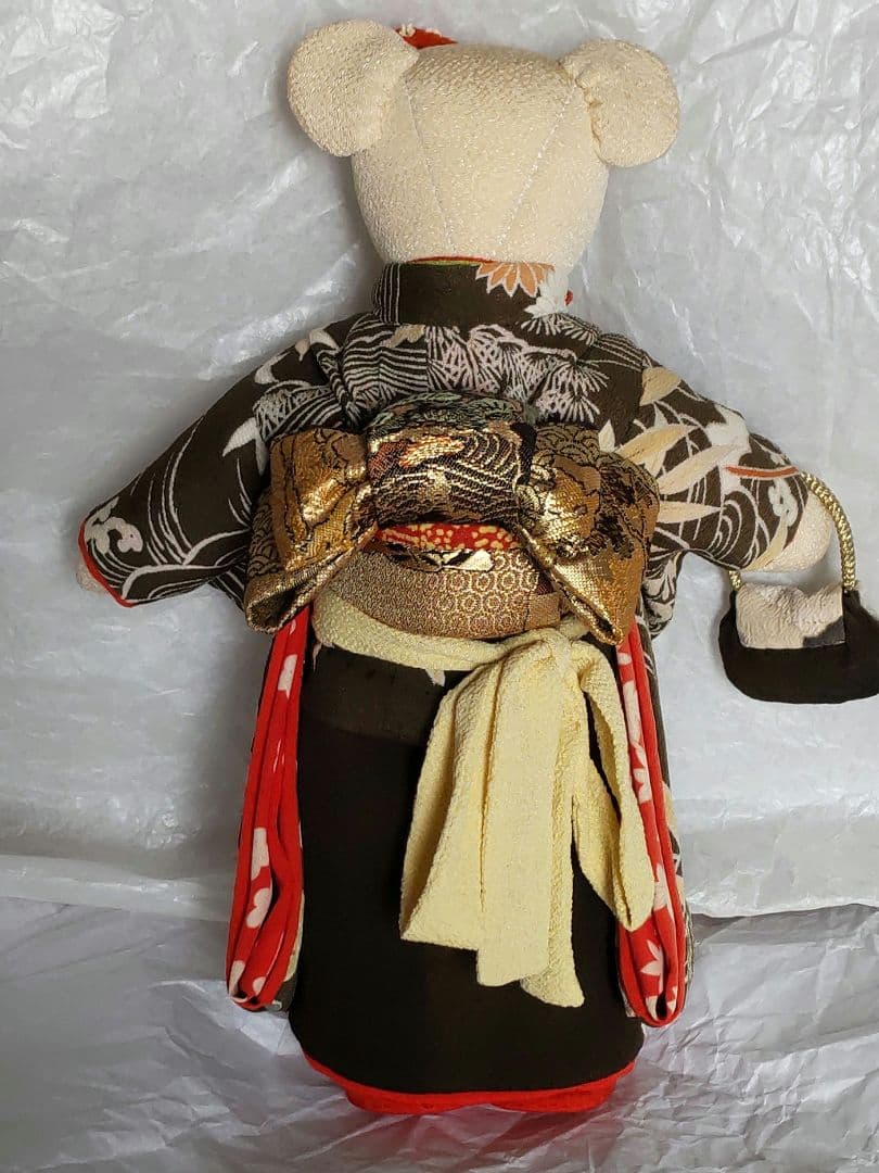 古布 熊 ティディベア 縮緬 着物 ハンドメイド アンティーク 人形 手作り