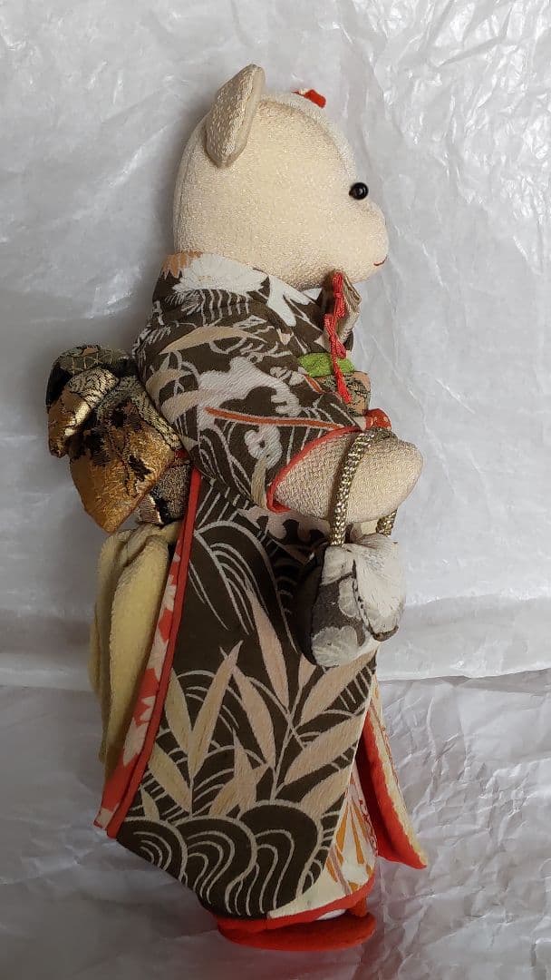 古布 熊 ティディベア 縮緬 着物 ハンドメイド アンティーク 人形 手作り