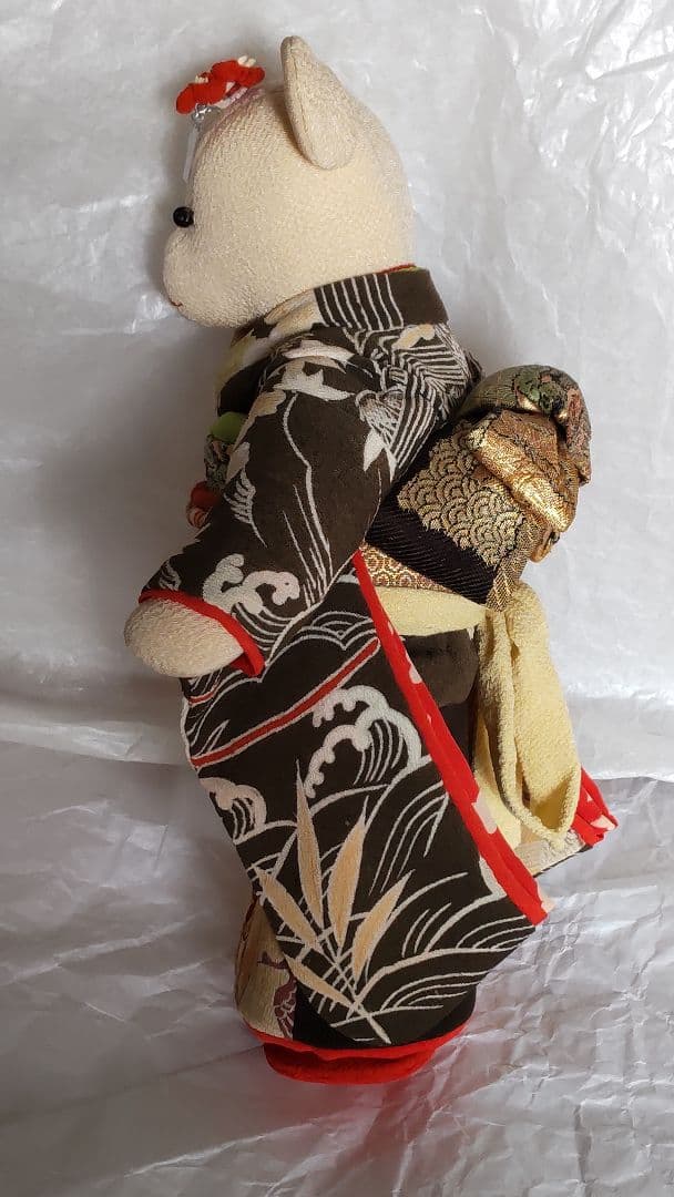 古布 熊 ティディベア 縮緬 着物 ハンドメイド アンティーク 人形 手作り