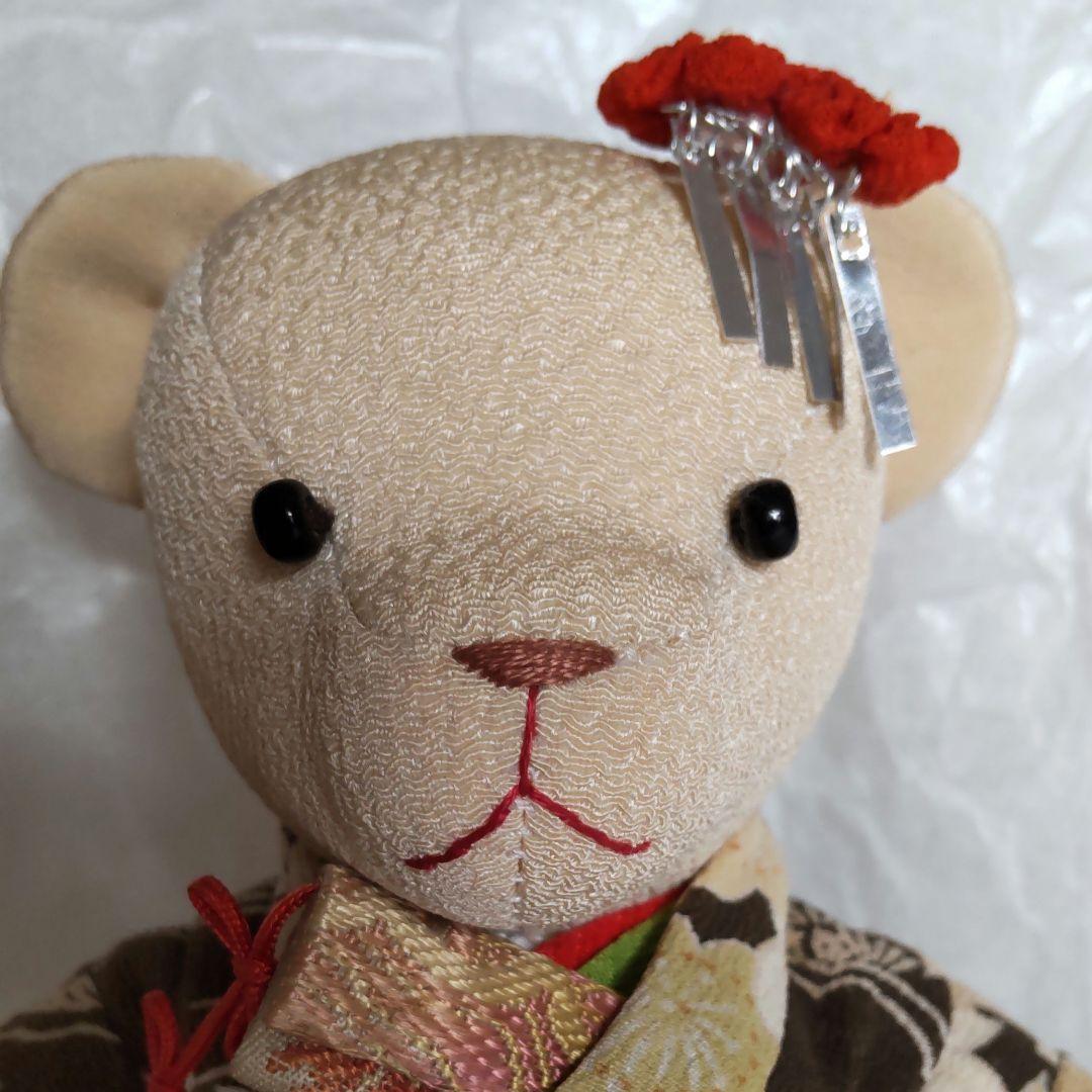 古布 熊 ティディベア 縮緬 着物 ハンドメイド アンティーク 人形 手作り