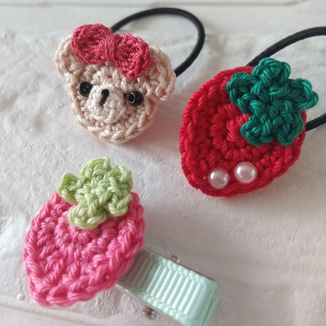 ベビー  ヘアゴム&ヘアクリップセット くまちゃん いちご  a-03