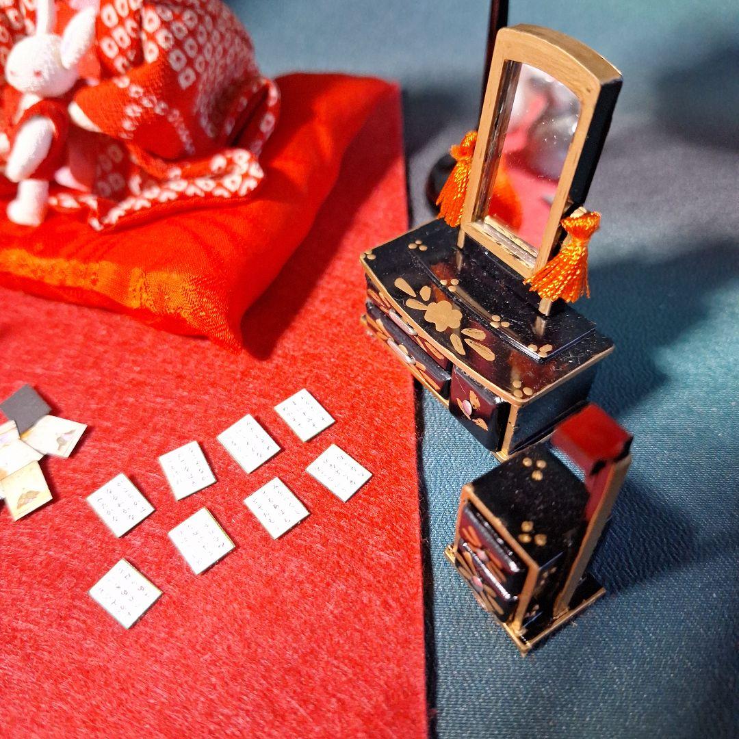 創作人形、ミニチュアお雛様、ミニチュア雛道具、雛飾り、うさぎ人形、屏風