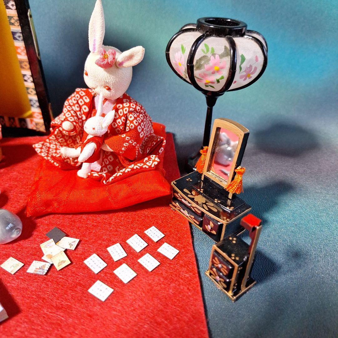 創作人形、ミニチュアお雛様、ミニチュア雛道具、雛飾り、うさぎ人形、屏風