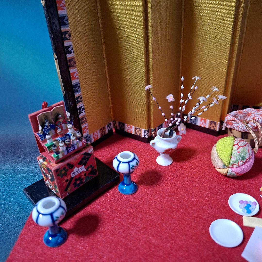 創作人形、ミニチュアお雛様、ミニチュア雛道具、雛飾り、うさぎ人形、屏風