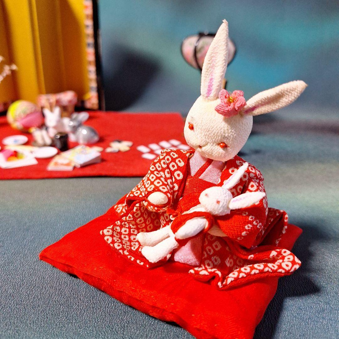 創作人形、ミニチュアお雛様、ミニチュア雛道具、雛飾り、うさぎ人形、屏風