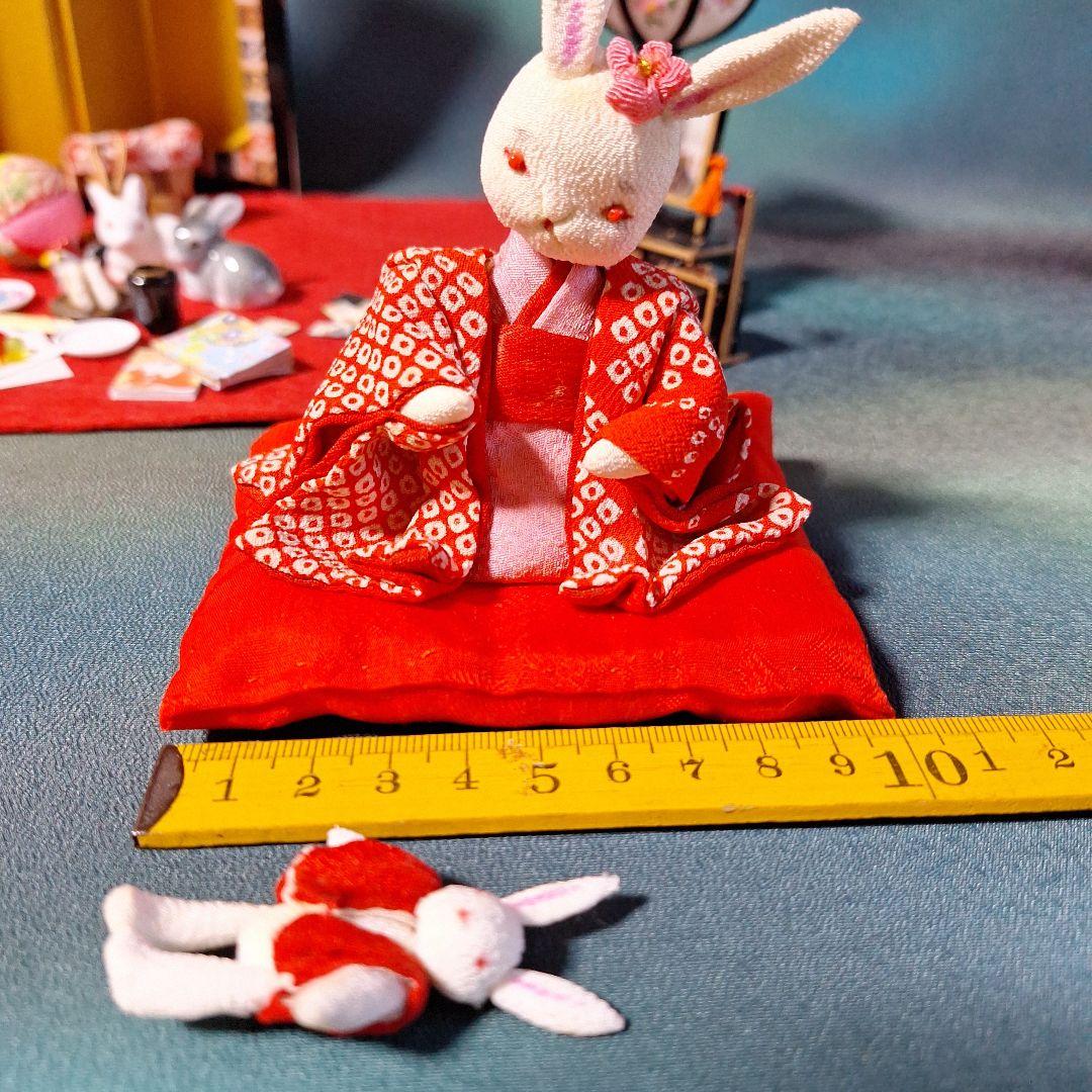 創作人形、ミニチュアお雛様、ミニチュア雛道具、雛飾り、うさぎ人形、屏風