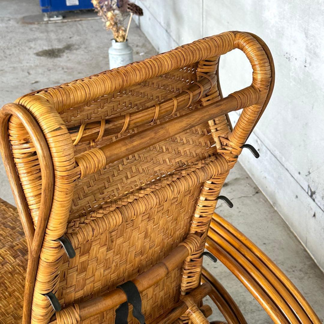 ꧁アジアンラタン꧂ ロッキングチェア オールド籐／寝椅子／リクライニング