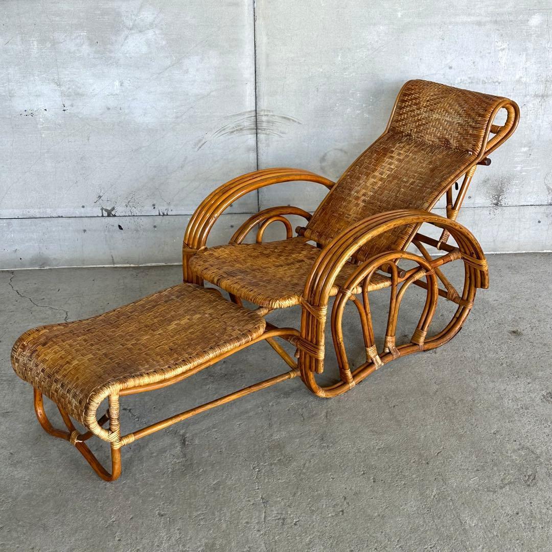 ꧁アジアンラタン꧂ ロッキングチェア オールド籐／寝椅子／リクライニング