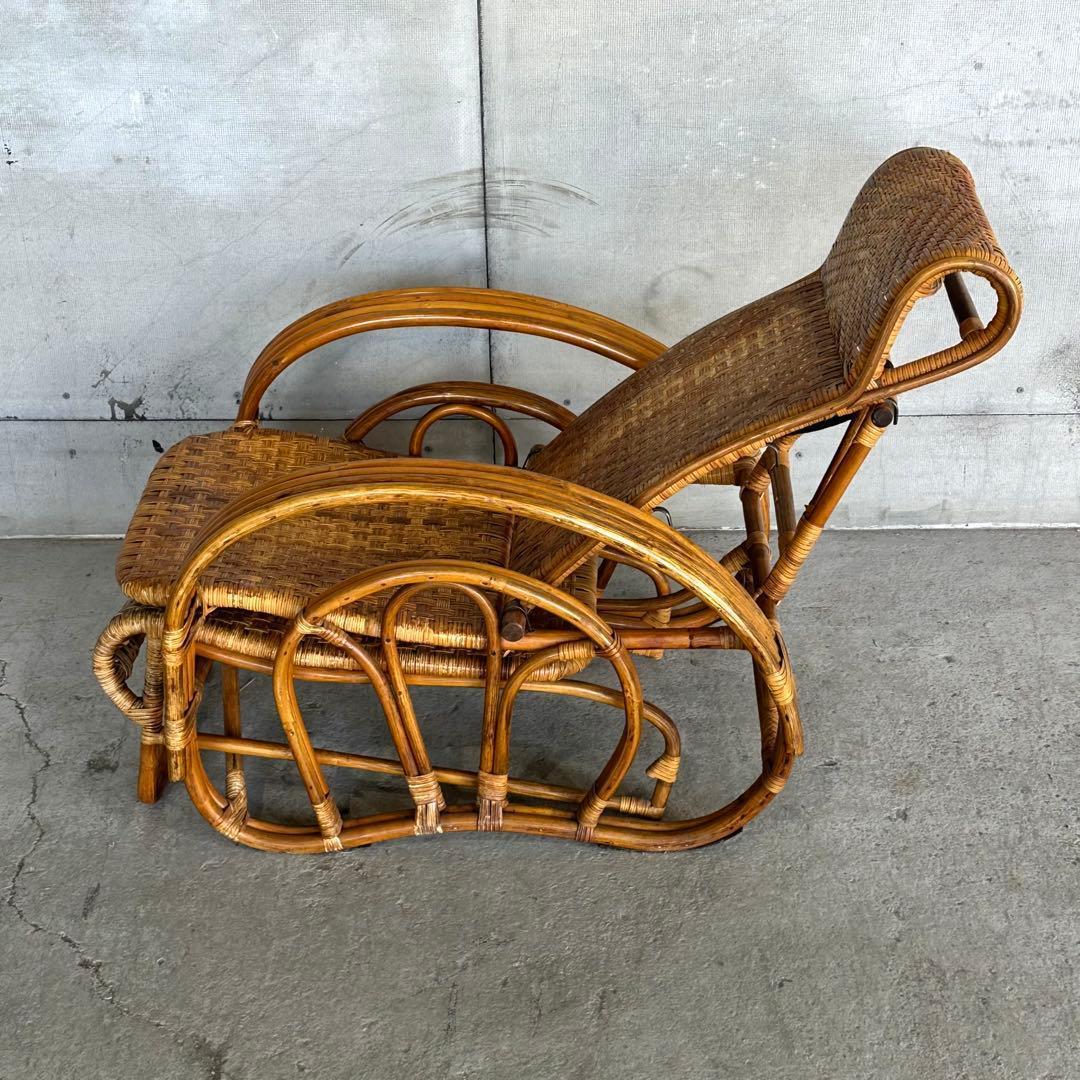꧁アジアンラタン꧂ ロッキングチェア オールド籐／寝椅子／リクライニング
