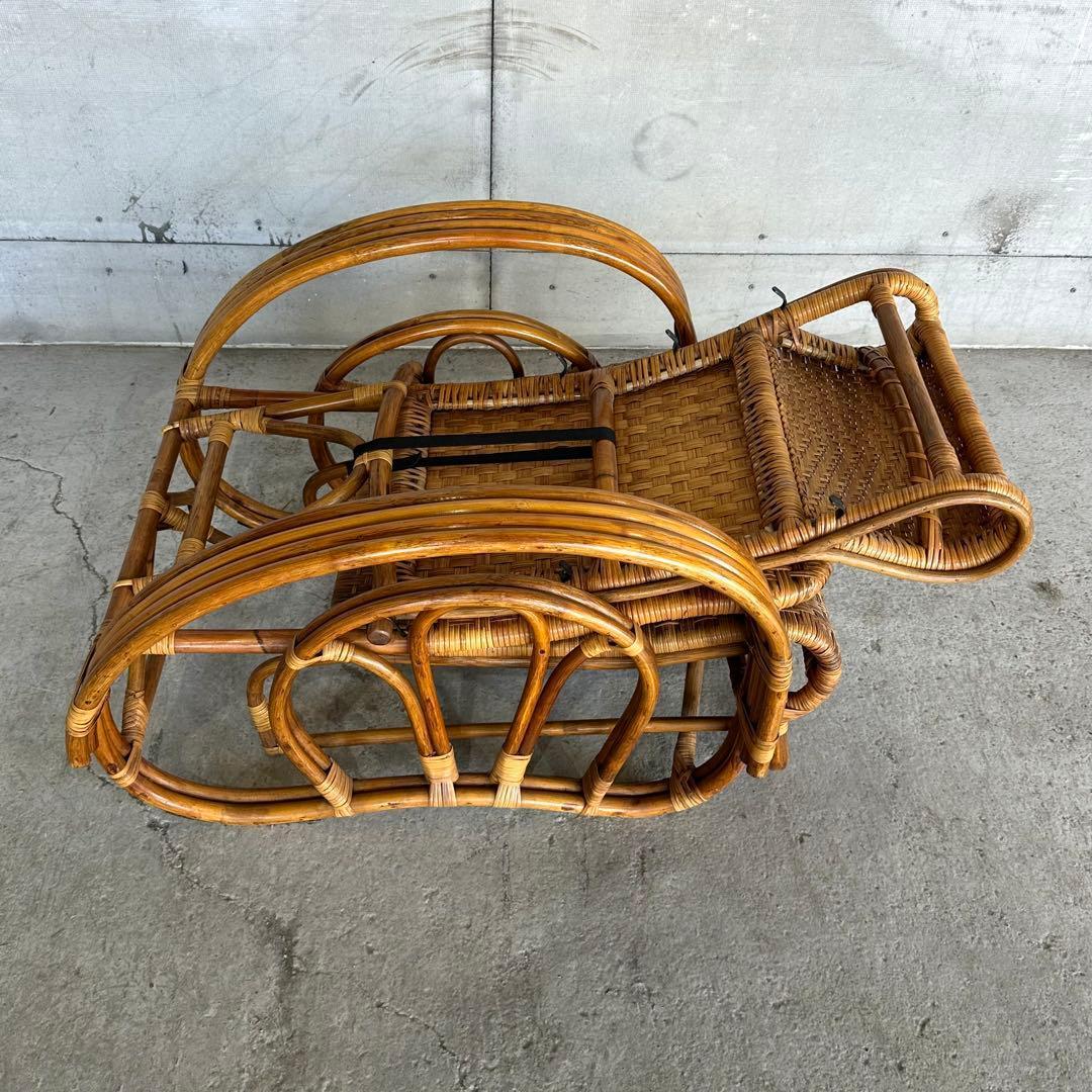 ꧁アジアンラタン꧂ ロッキングチェア オールド籐／寝椅子／リクライニング