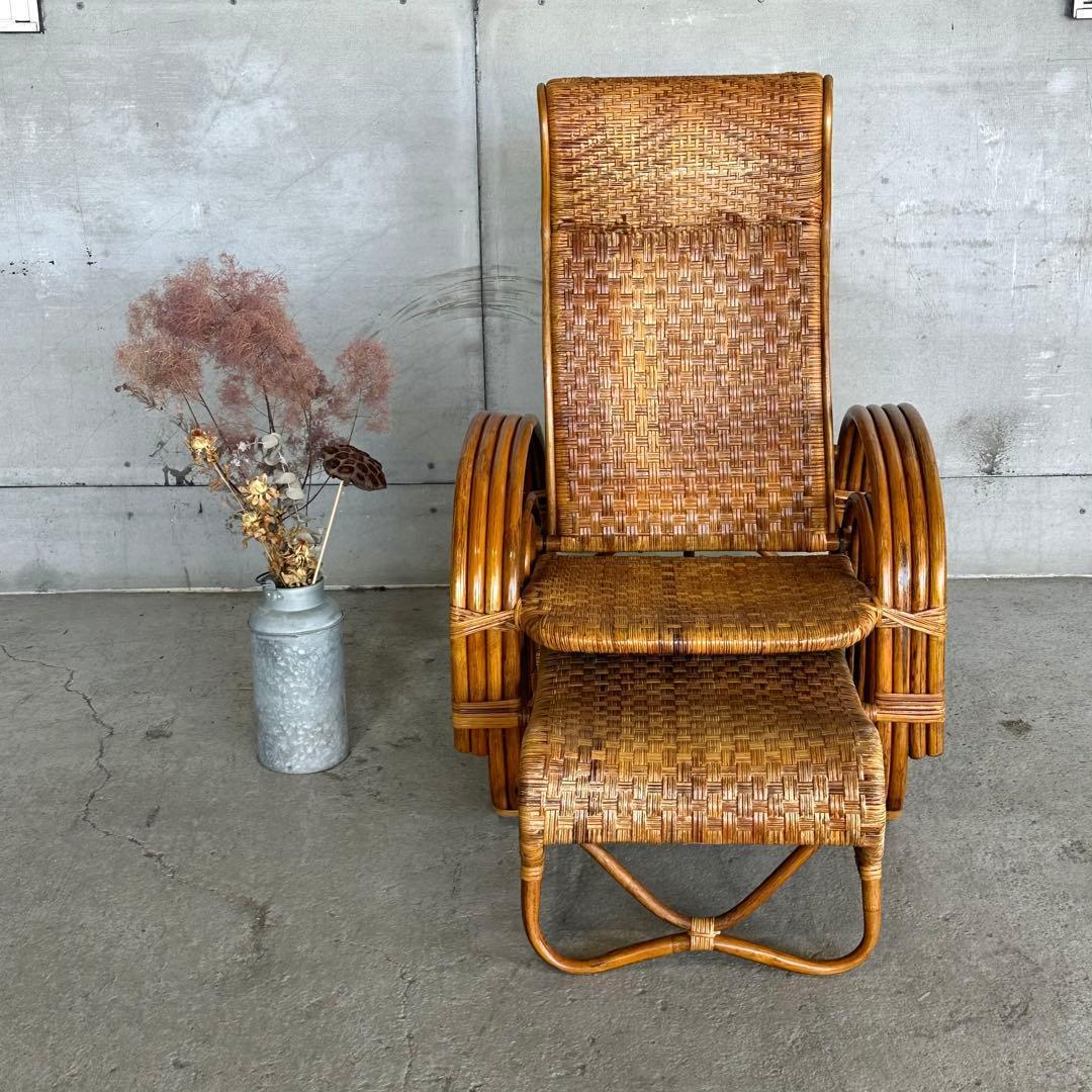 ꧁アジアンラタン꧂ ロッキングチェア オールド籐／寝椅子／リクライニング