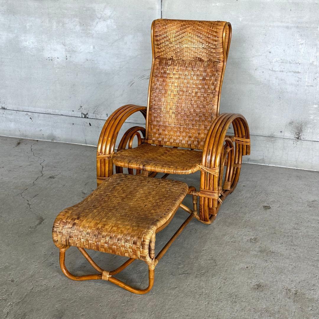 ꧁アジアンラタン꧂ ロッキングチェア オールド籐／寝椅子／リクライニング