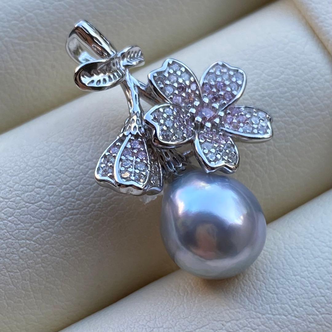 お客あこや真珠ネックレストップ　10.2*8.8mm無調色ブルーPT768