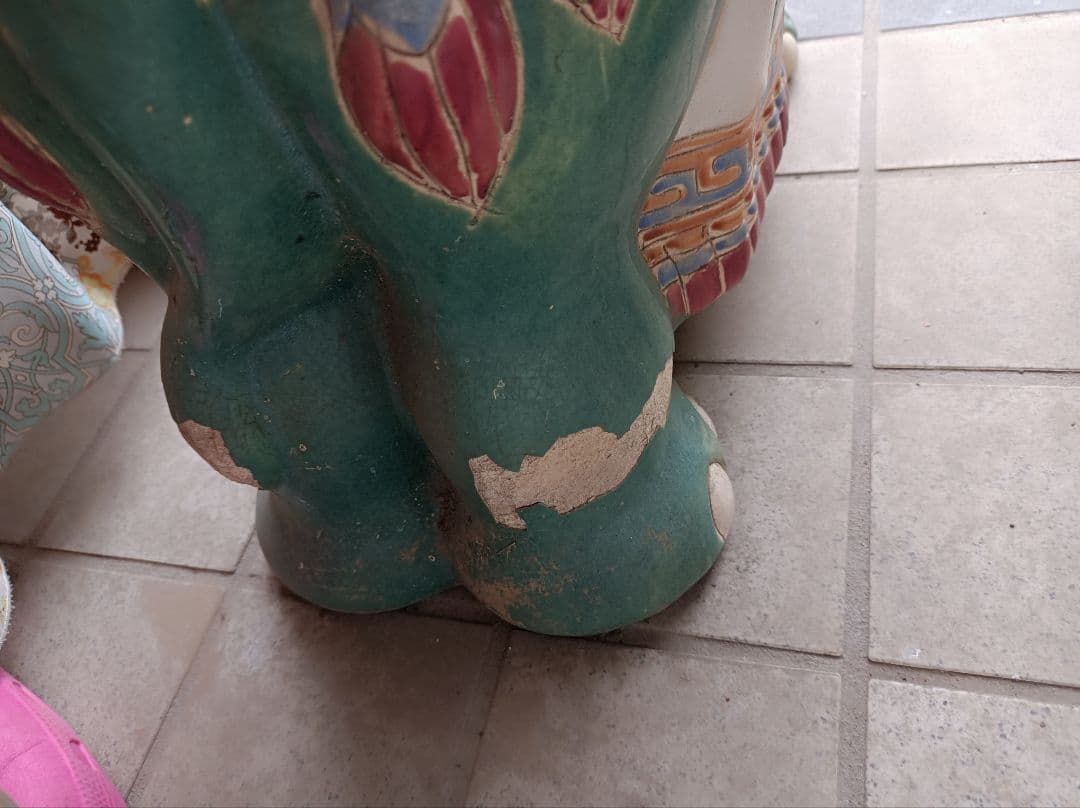 アンティーク象の陶器置物 2点セット