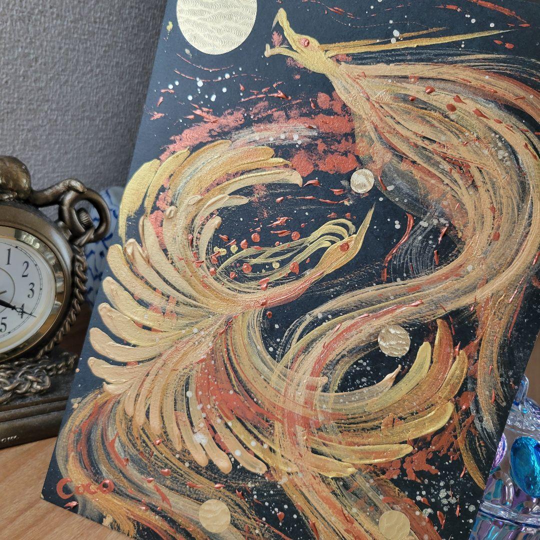 A黒A5【金宝珠開運☆龍神鳳凰】 開運絵画風水アート