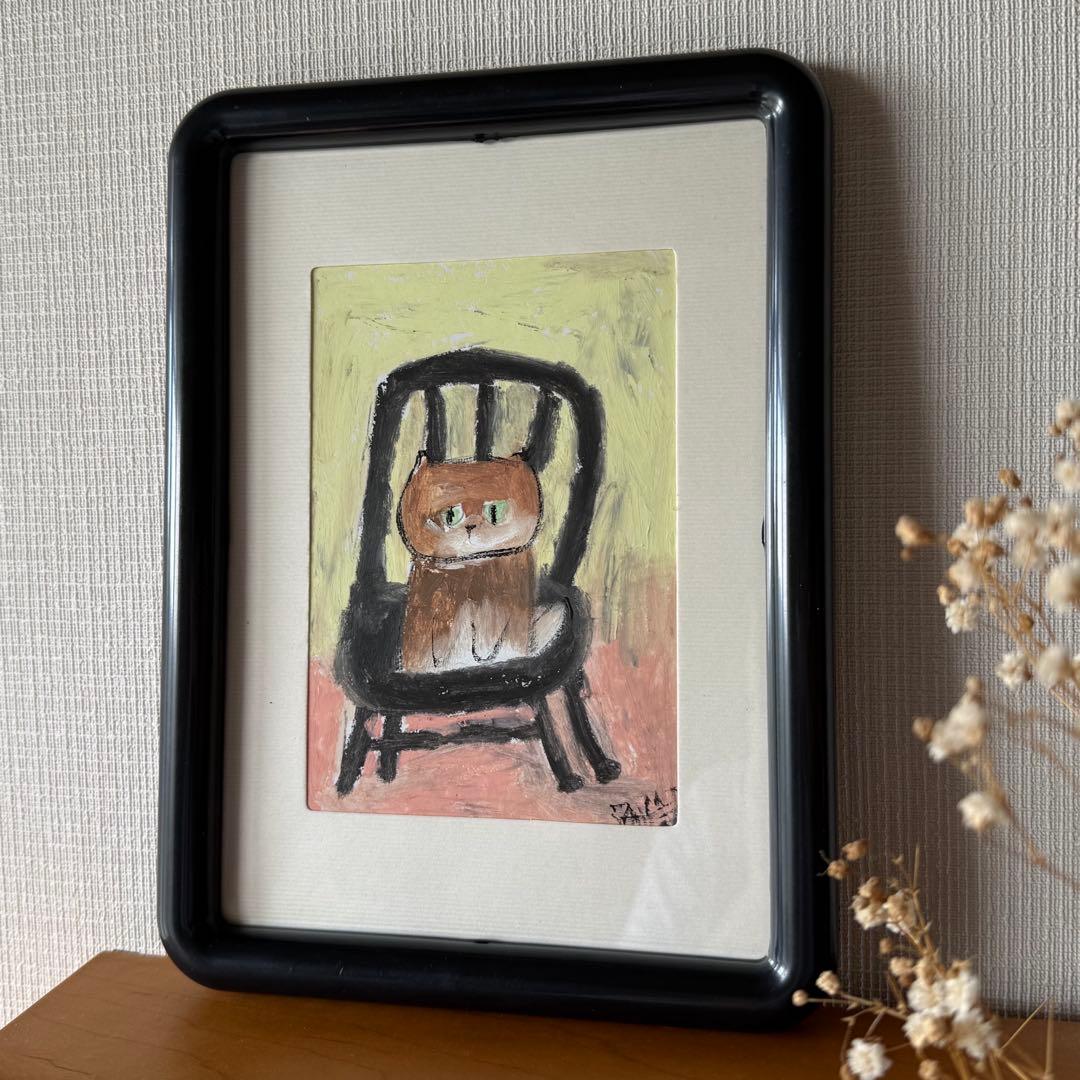 絵画。原画【椅子でぼんやりしている橘猫】