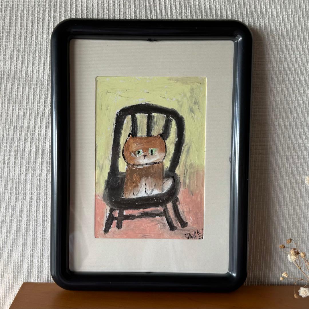 絵画。原画【椅子でぼんやりしている橘猫】