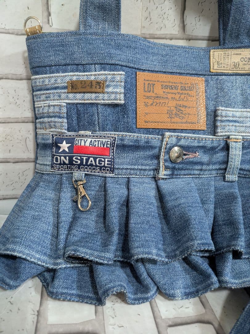 No.P022 リクエスト　デニムリメイク　ショルダー紐セット　裾フリルバック