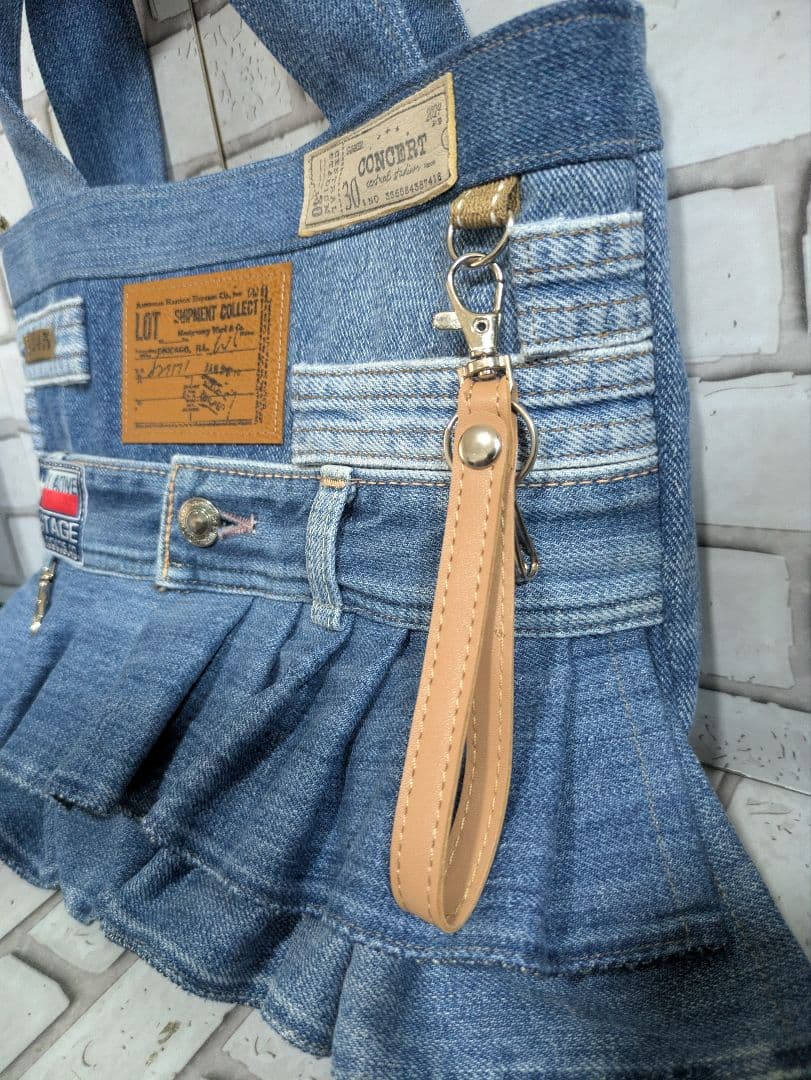 No.P022 リクエスト　デニムリメイク　ショルダー紐セット　裾フリルバック