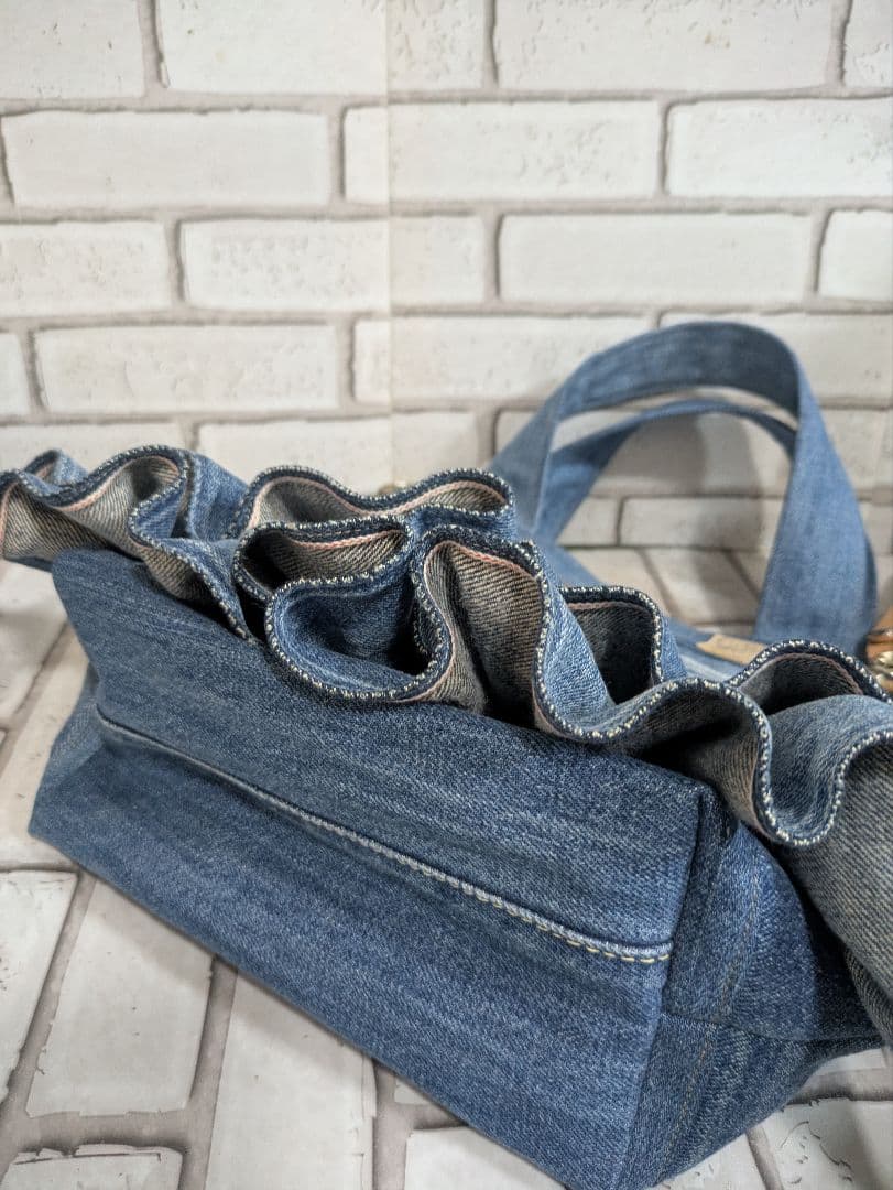 No.P022 リクエスト　デニムリメイク　ショルダー紐セット　裾フリルバック