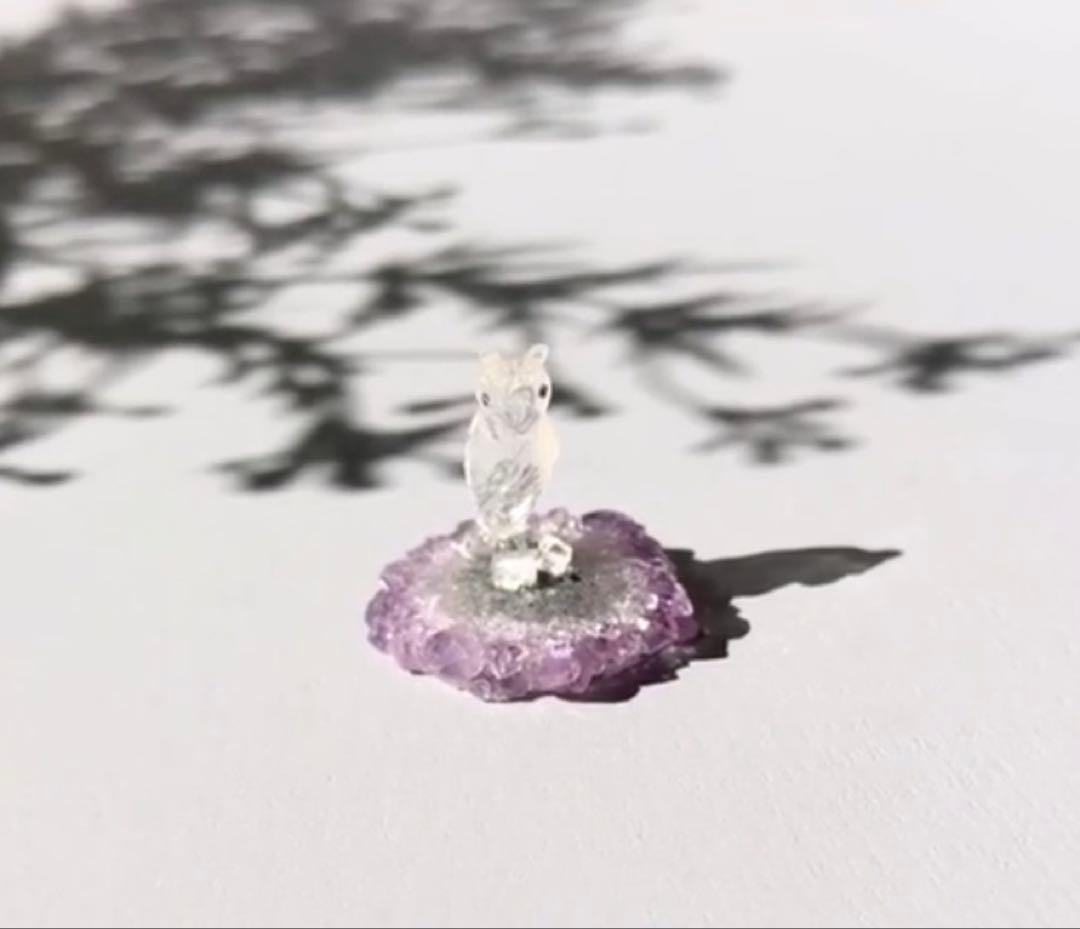 クォーツ　梟　フラワーアメシスト