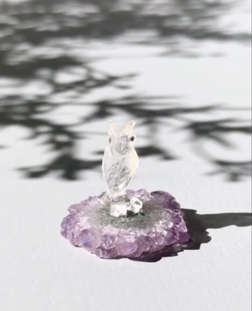 クォーツ　梟　フラワーアメシスト