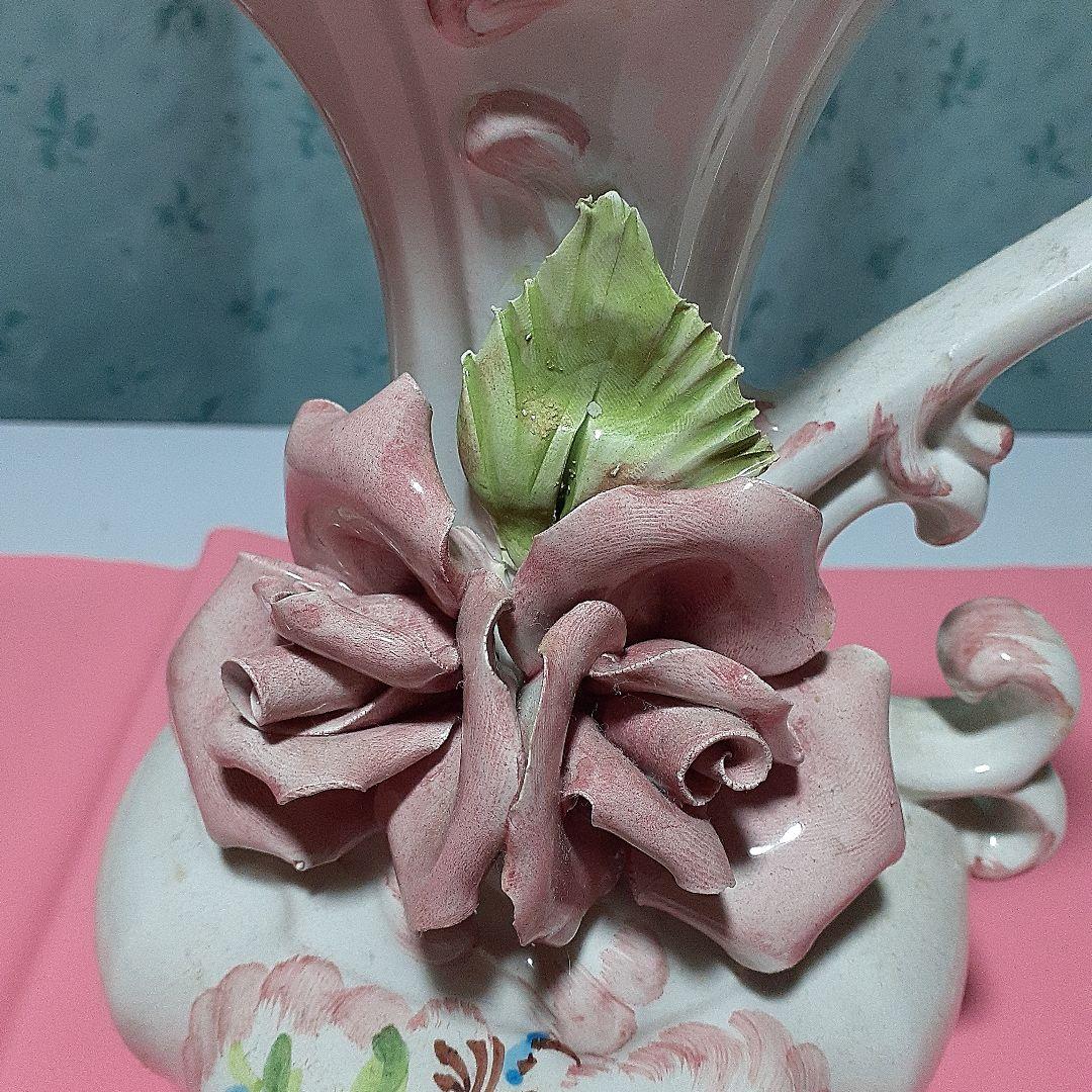 メードイン　イタリア　ピンク薔薇　美品　作家　手作り花瓶　マリーアントワネット