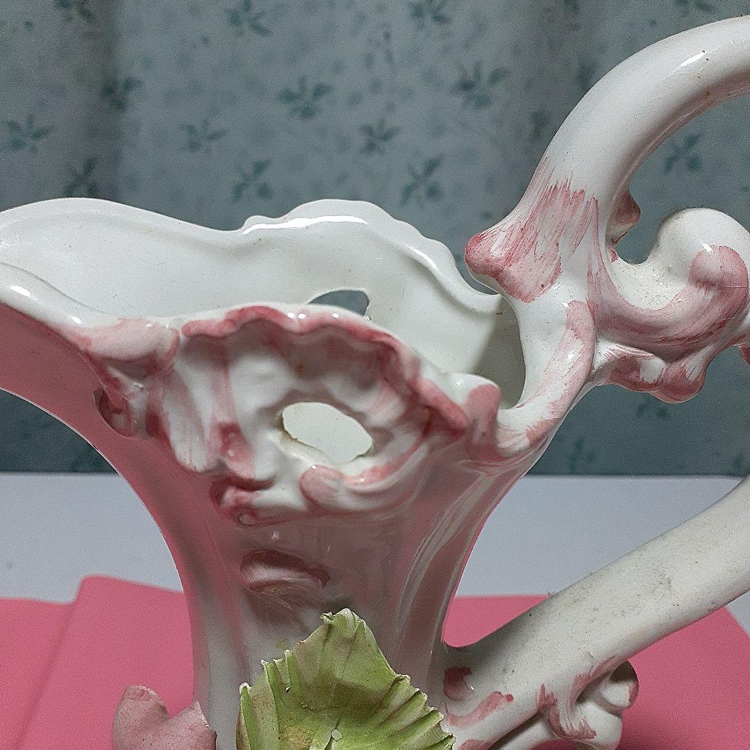 メードイン　イタリア　ピンク薔薇　美品　作家　手作り花瓶　マリーアントワネット