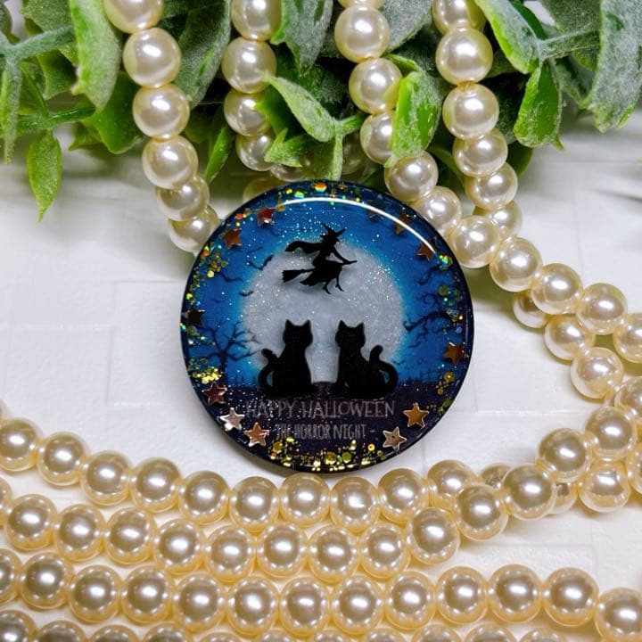 ゆきそら様お取置きです。レジンヘアゴム 月夜の魔女と黒猫ちゃんNo.696