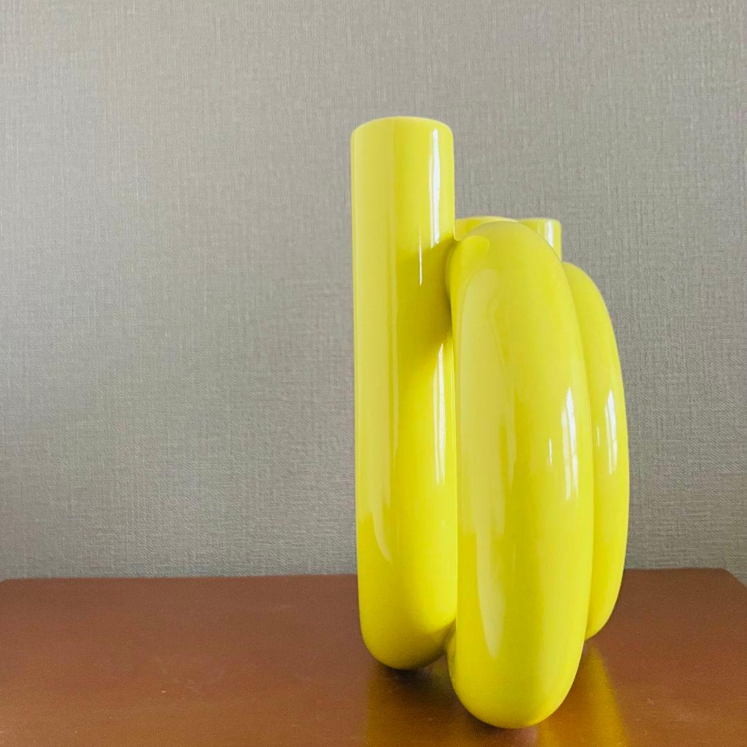 日本製 イエローフープベース 大きな三口花瓶