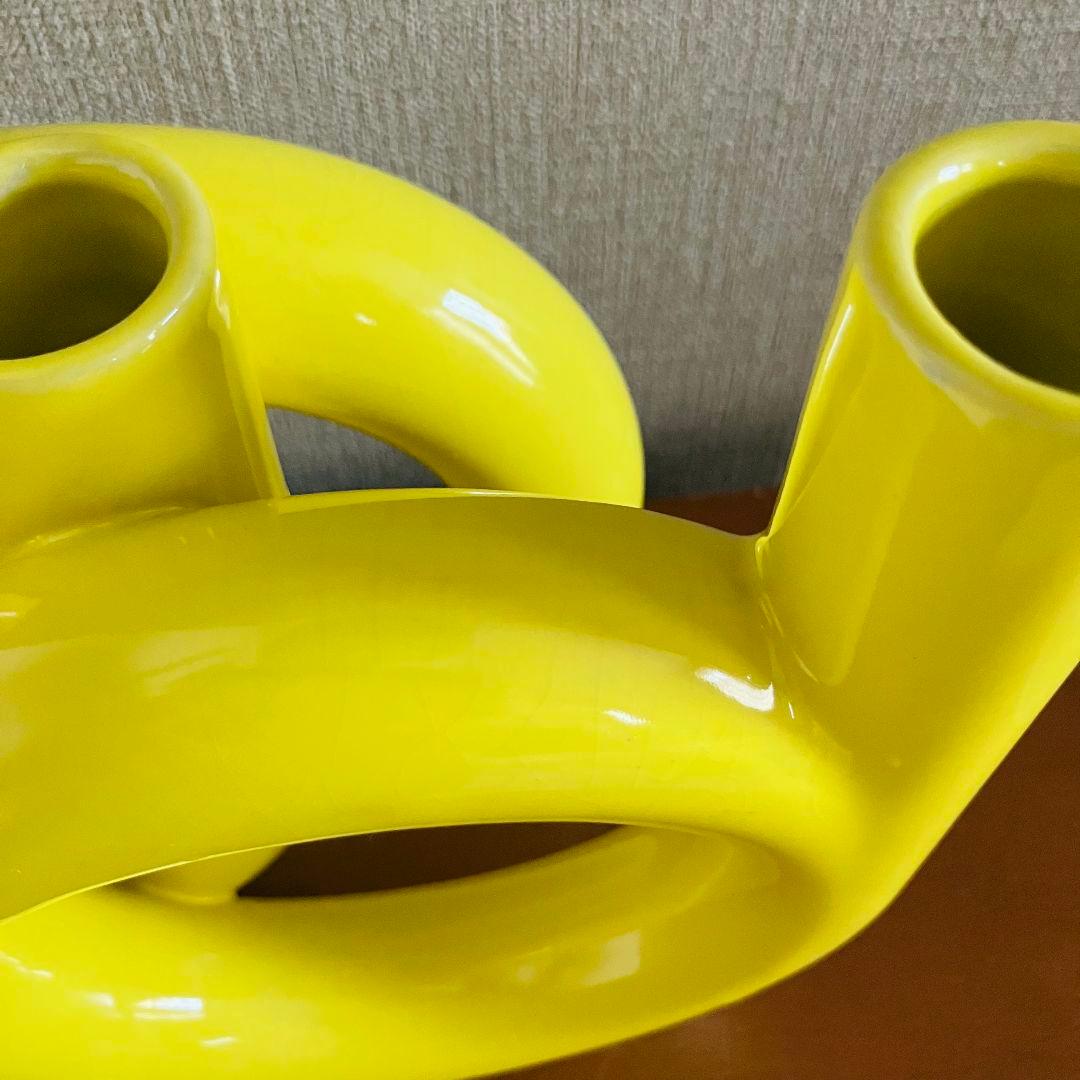 日本製 イエローフープベース 大きな三口花瓶