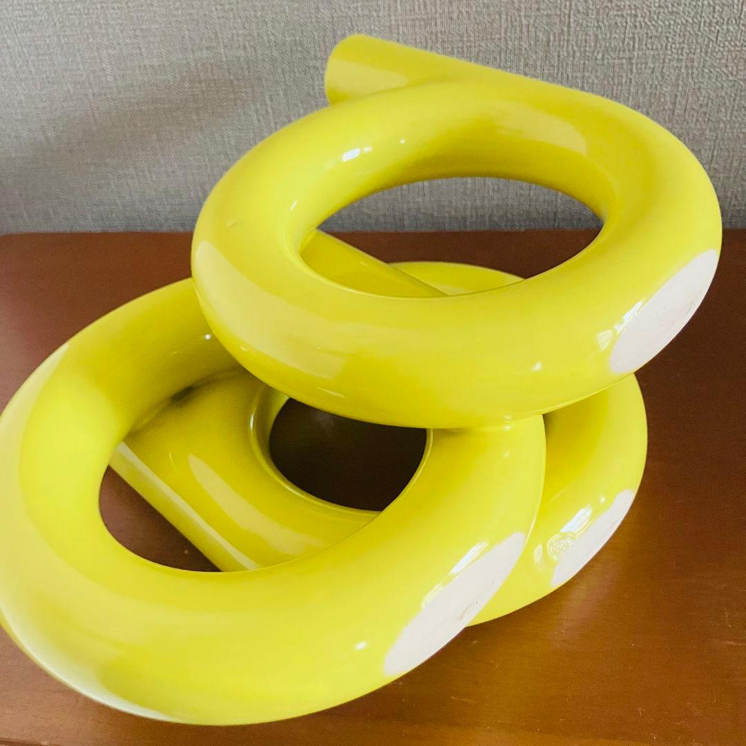 日本製 イエローフープベース 大きな三口花瓶