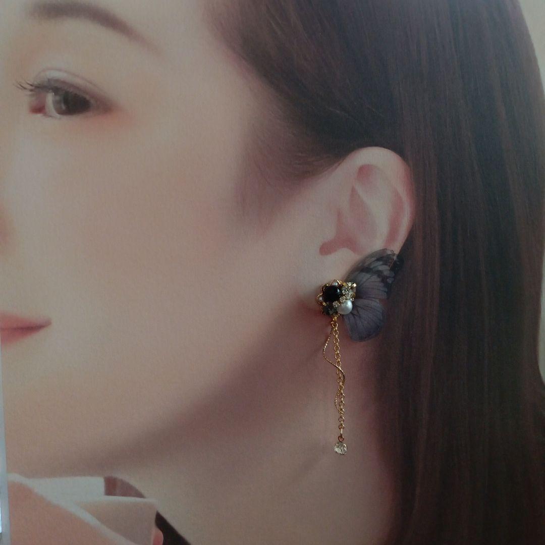 ♡ハンドメイド♡ビジューピアスorイヤリング№389シフォンバタフライ
