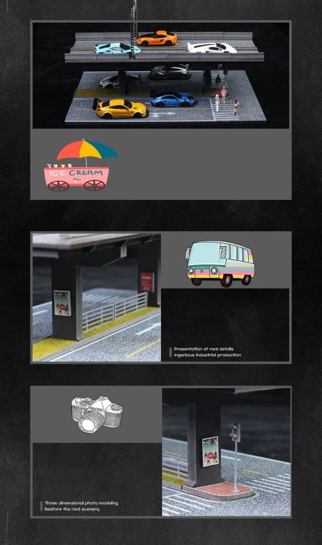 1/64 高架道路 ジオラマ 01 型 車模 駐車場 情景模型
