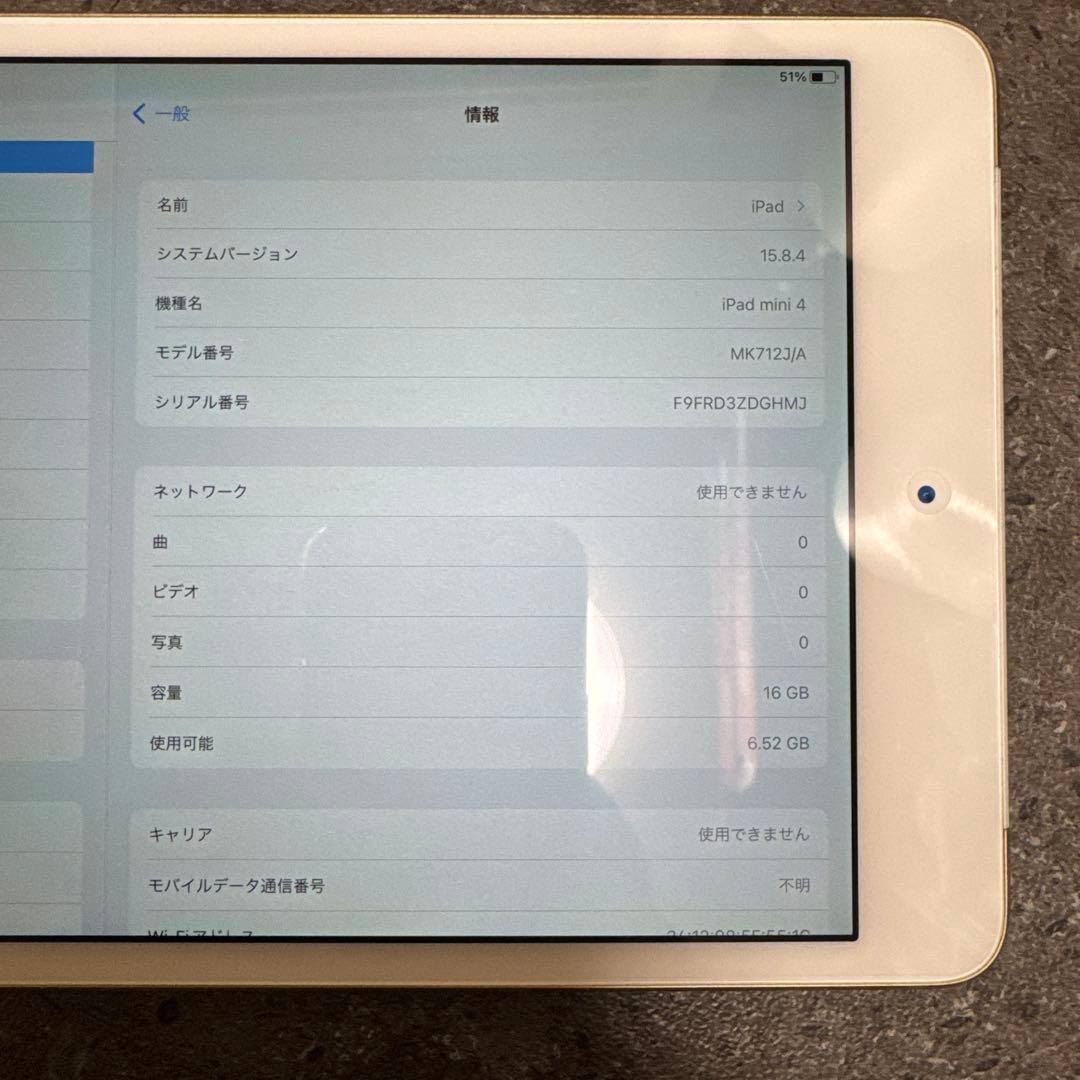 美品バッテリー良好　iPad mini4 第4世代 ゴールド cellular