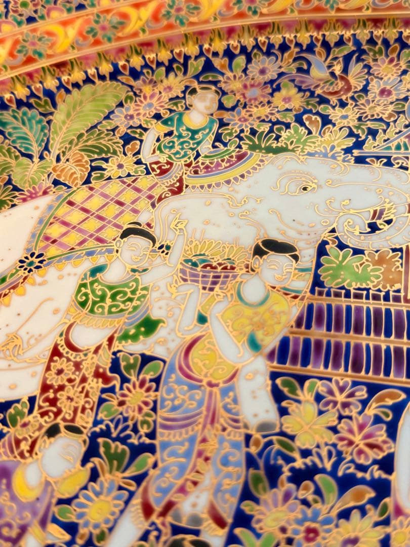 ベンジャロン 大皿 ハンドペイント 飾り皿 マイセン風　手書き