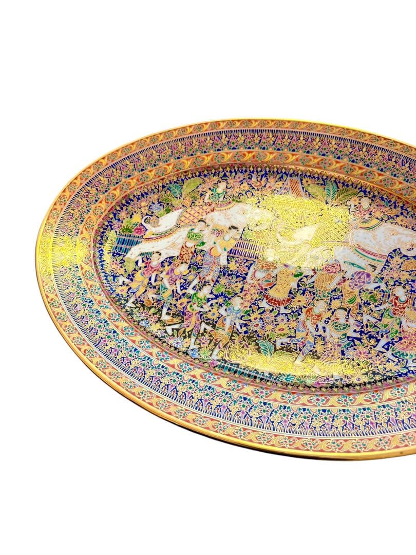 ベンジャロン 大皿 ハンドペイント 飾り皿 マイセン風　手書き