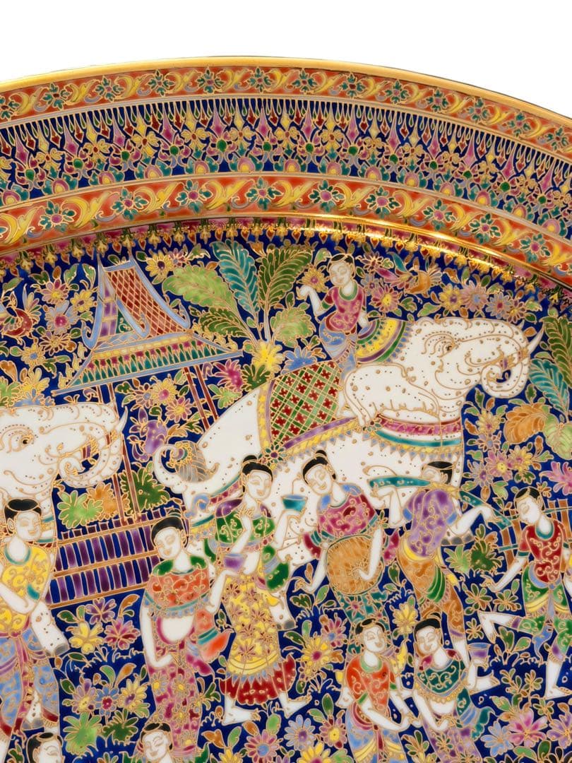 ベンジャロン 大皿 ハンドペイント 飾り皿 マイセン風　手書き